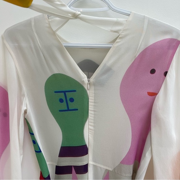 AKRIS Alex Girard Multicolor Abstract Long Sleeve Silk layered maxi dress size 4 - Picture 9 of 11